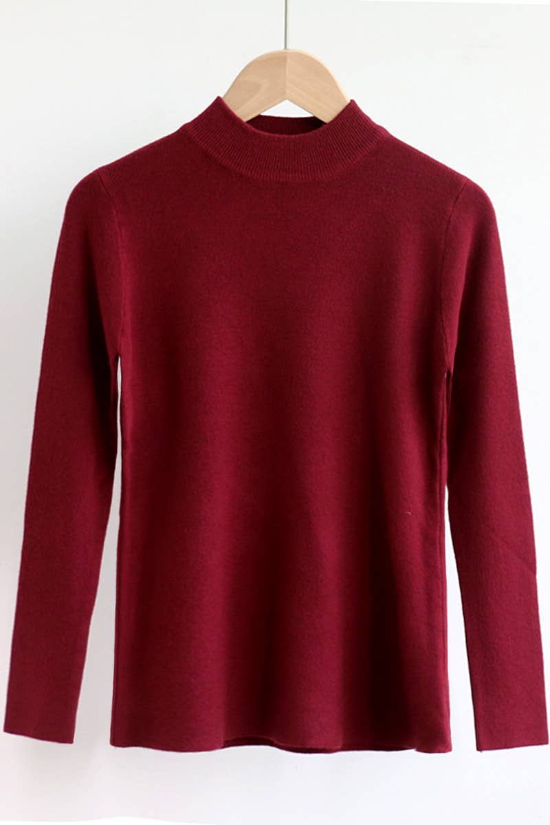 Simple Crew Neck Pullover Sweater: BURGUNDY