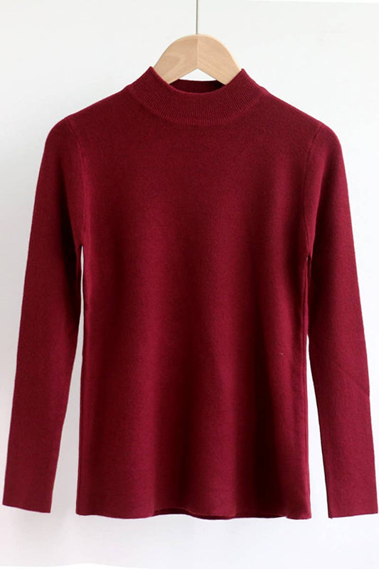 Simple Crew Neck Pullover Sweater: BURGUNDY
