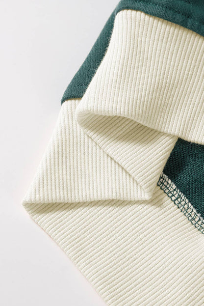 Color Contrast Loose Pullover and Lace-up Waist Skort Set: Evergreen