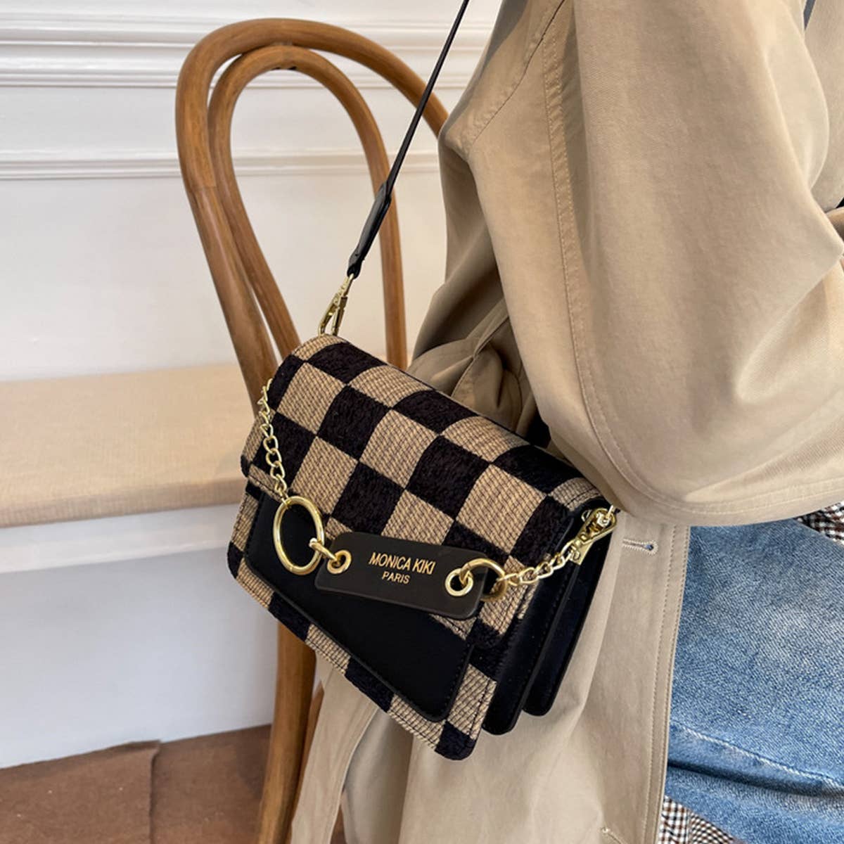 Trendy Checkered PU Crossbody Bag