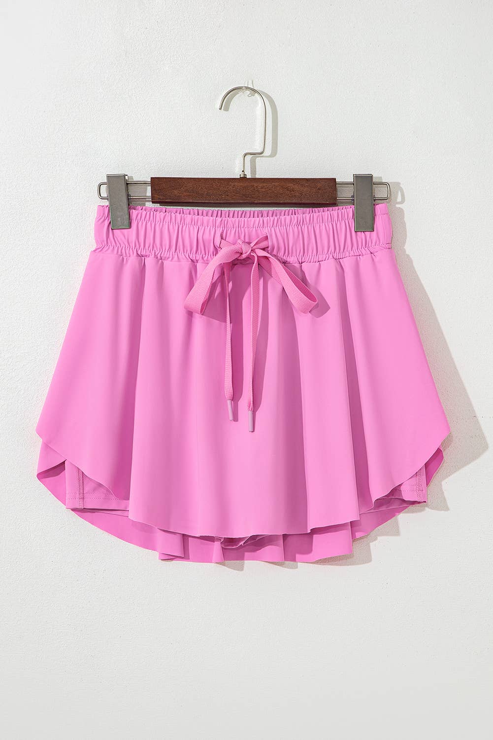 Pink Drawstring Elastic Waistband Lined Tennis Skorts