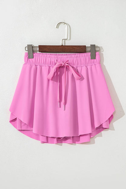 Pink Drawstring Elastic Waistband Lined Tennis Skorts