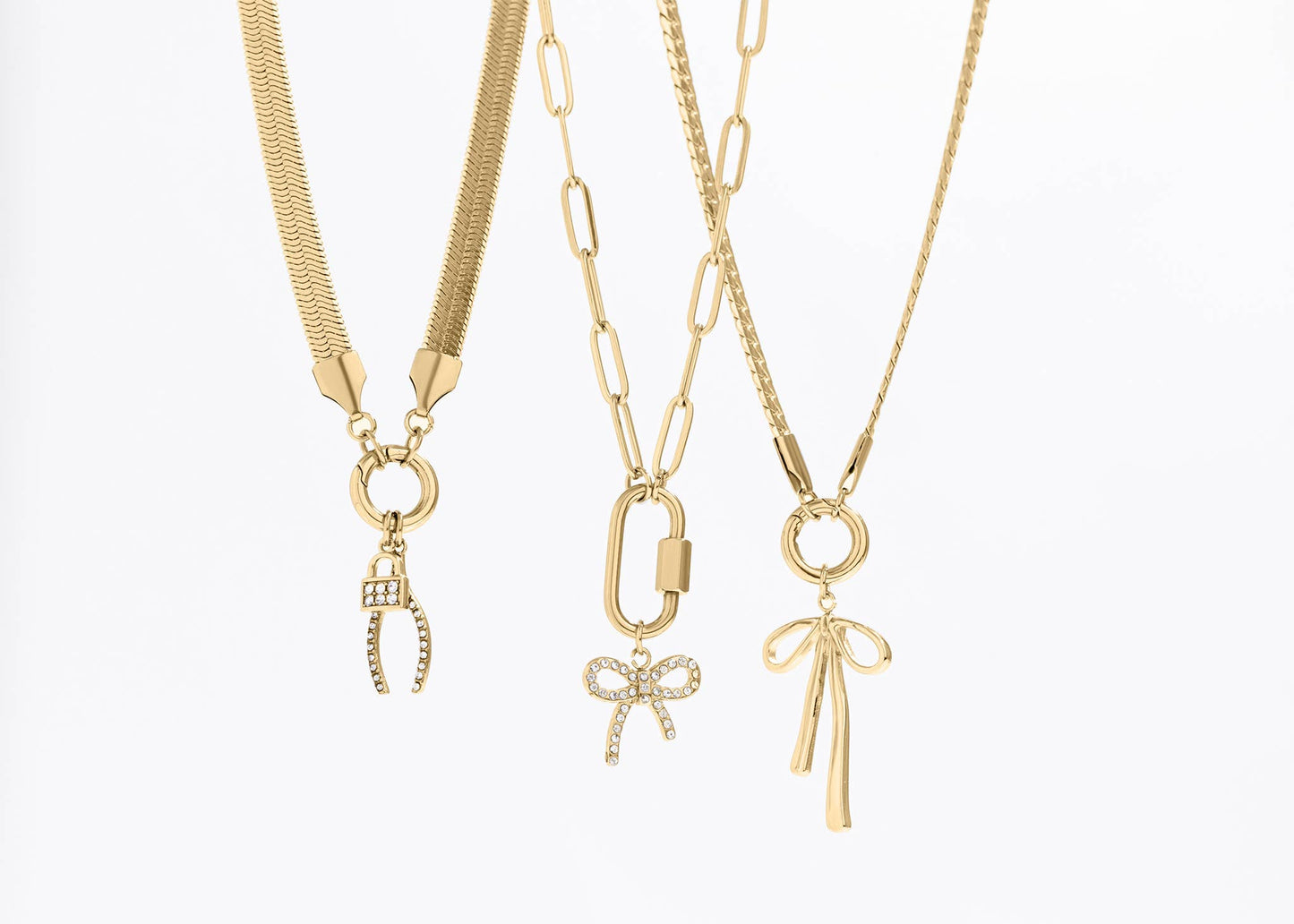 18K Gold PVD Paperclip Carabiner Necklace: Stainless / 16+2"