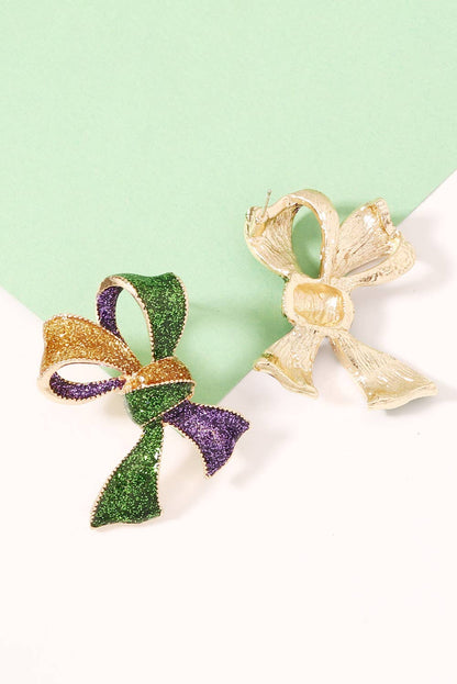 LDC 3D Mardi Gras Bow Dazzling Earrings: Tillandsia Purple