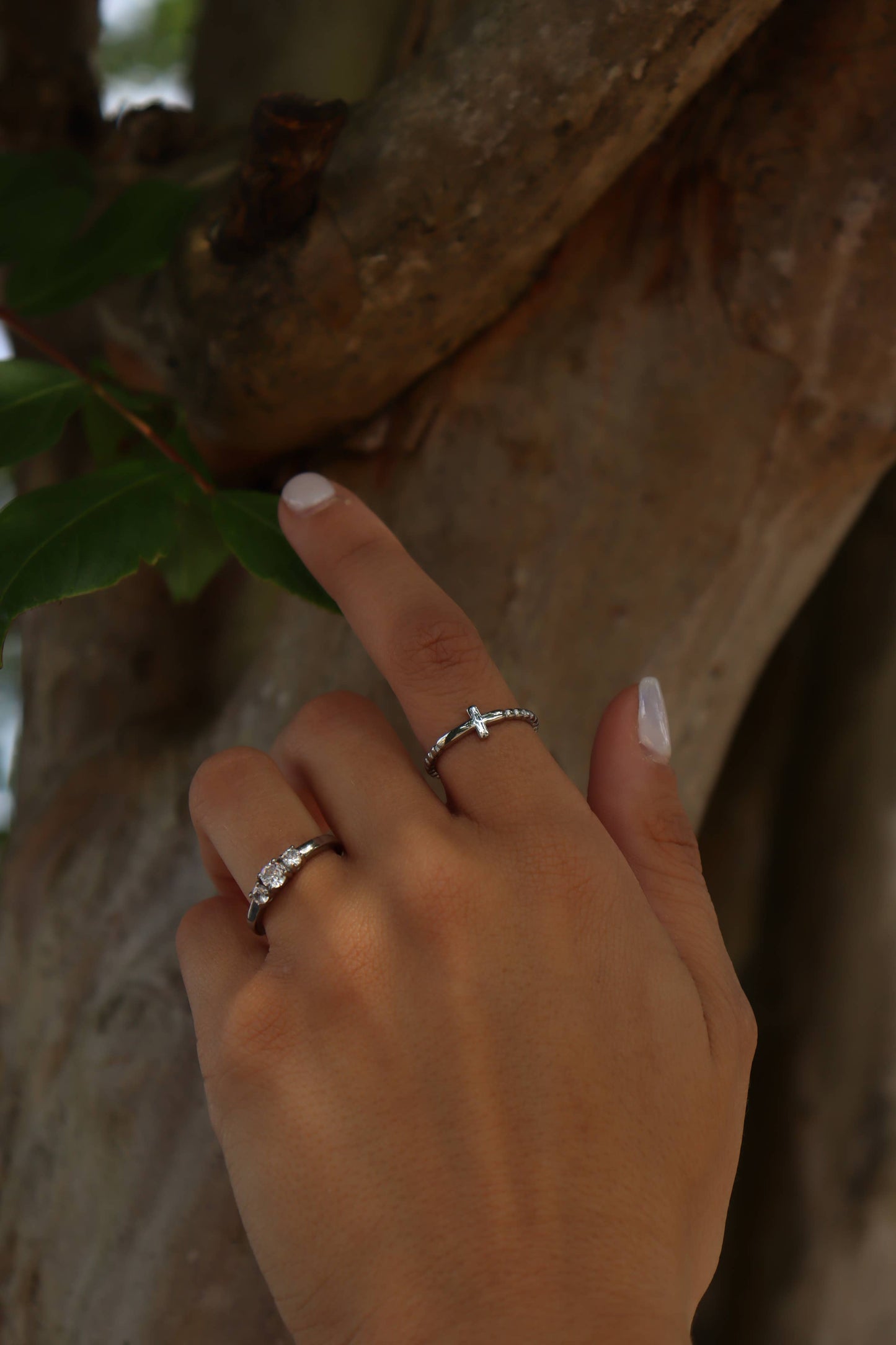 Stainless Steel Beaded Stackable Cross Ring: Gold / 7