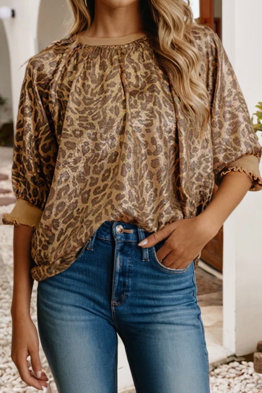 Leopard Print Half Sleeve Blouse