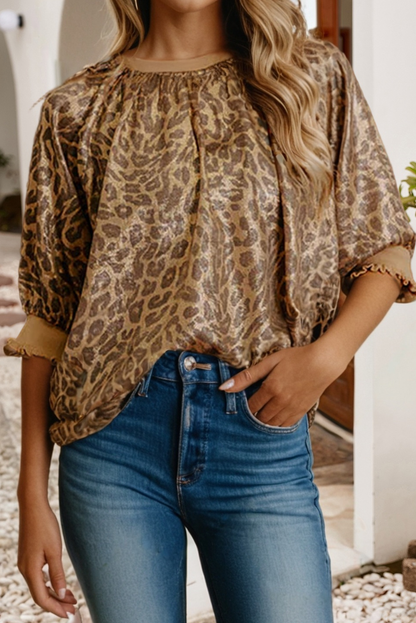 Leopard Print Half Sleeve Blouse