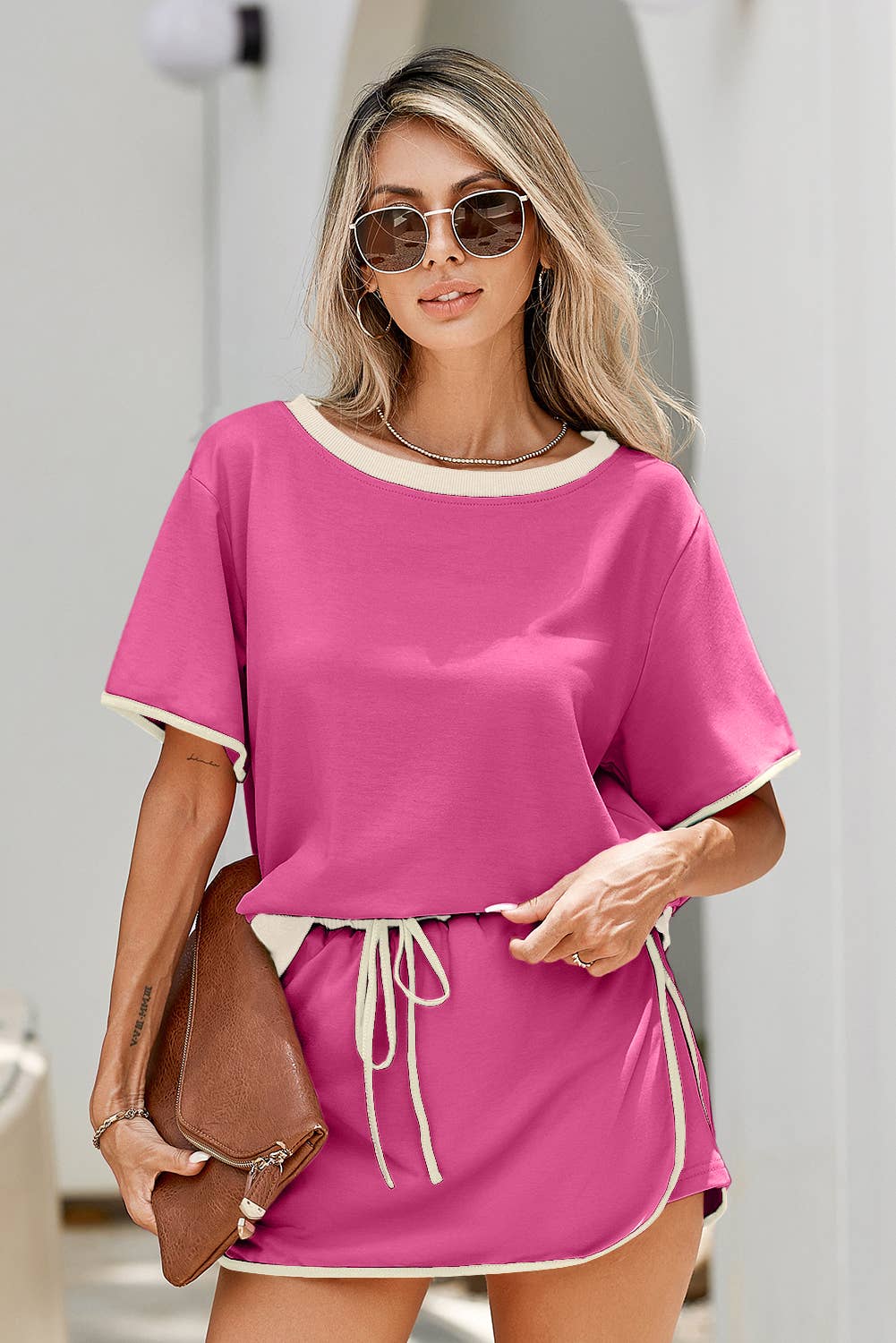 LDC Colorblock Edge Drop Shoulder T Shirt and Skirt