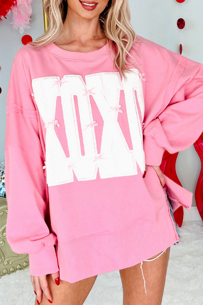 Bow Sequin XOXO Graphic Baggy Sweatshirt