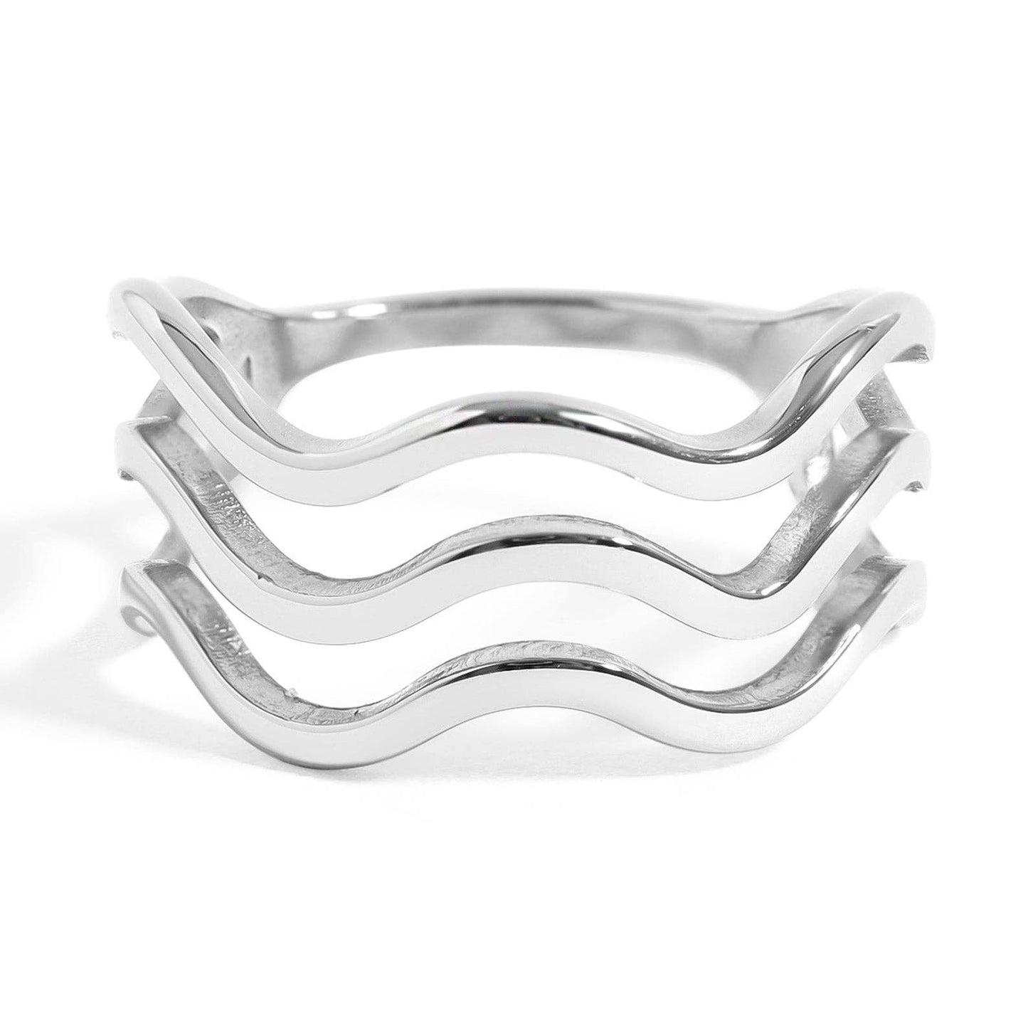 18K Gold PVD Stainless Steel Triple Wave Geometric Ring: Gold / 7