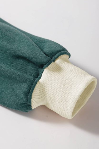 Color Contrast Loose Pullover and Lace-up Waist Skort Set: Evergreen