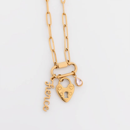 18K Gold PVD Paperclip Carabiner Necklace: Stainless / 16+2"