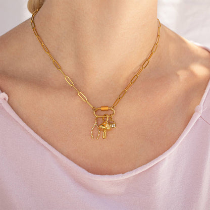 18K Gold PVD Paperclip Carabiner Necklace: Stainless / 16+2"
