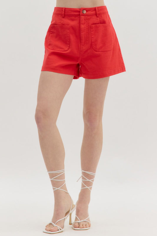 Solid Red High Waisted Shorts