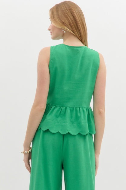 Solid High Waisted Scallop Hem Wide Leg