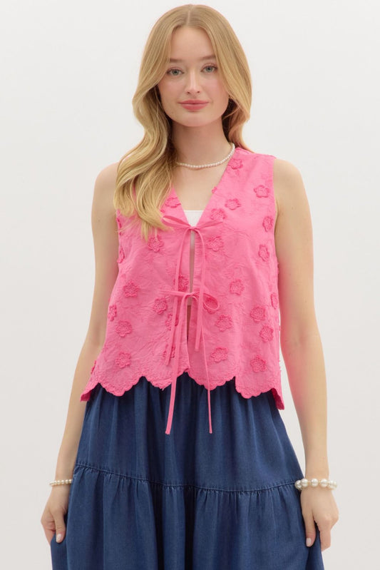 Floral Embroidered Vest Top W/ Floral Hem
