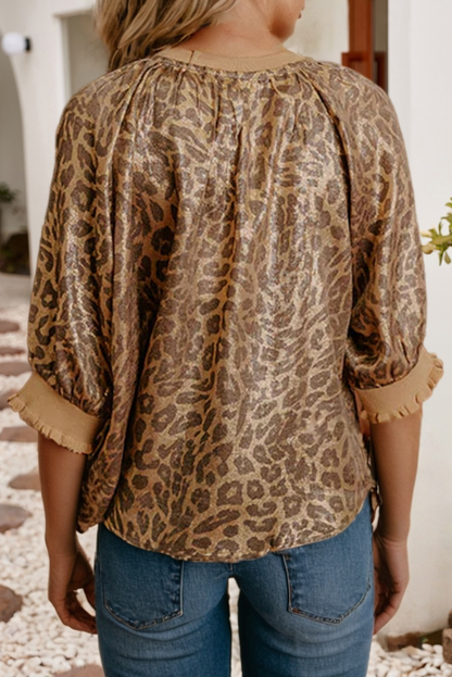 Leopard Print Half Sleeve Blouse