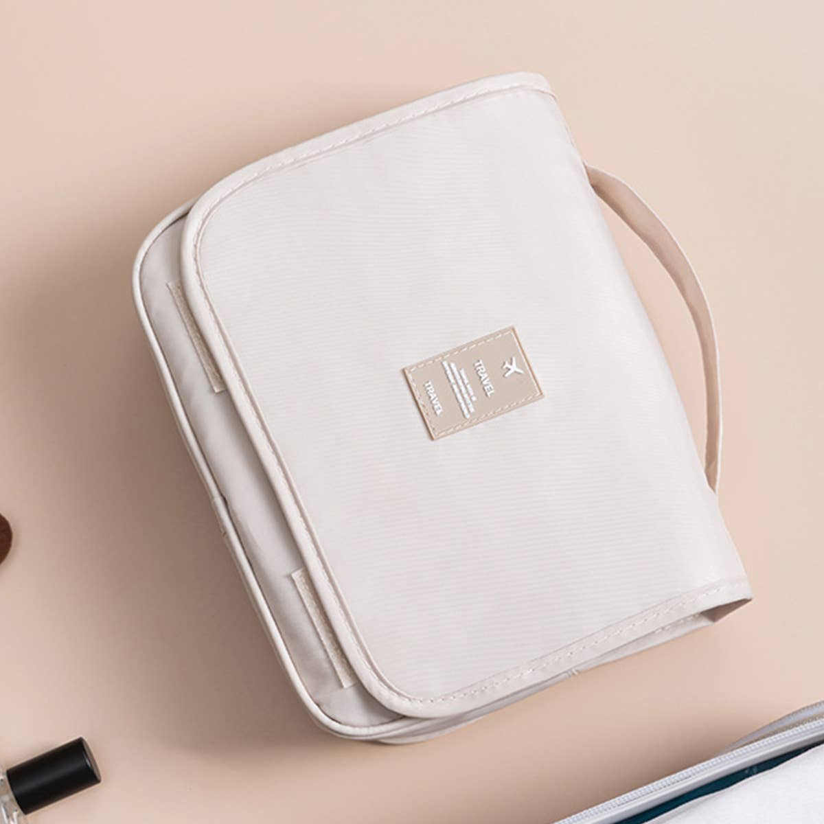 Beige Makeup Storage Bag For Travel