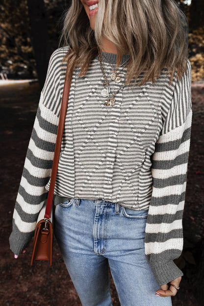 Striped Patchwork Knit Sweater: Brown